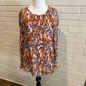 L.K. BENNETT LONDON Agnes Abstract Orange Silk Blouse Top Size US 2